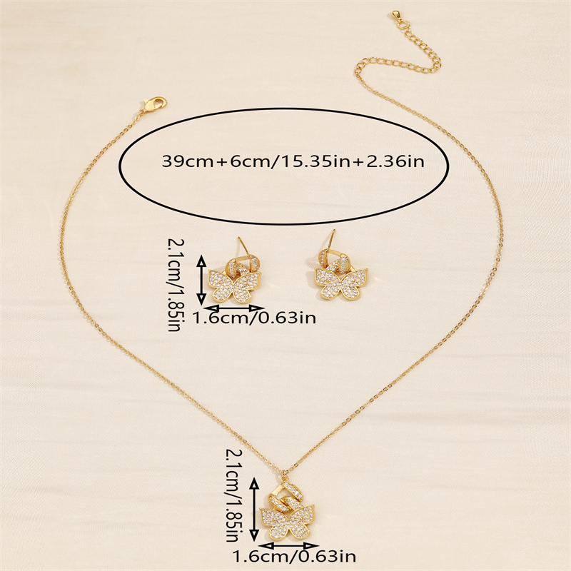 Copper Elegant Lady Simple Style Inlay Animal Splicing Bow Knot Zircon Earrings Necklace display picture 3