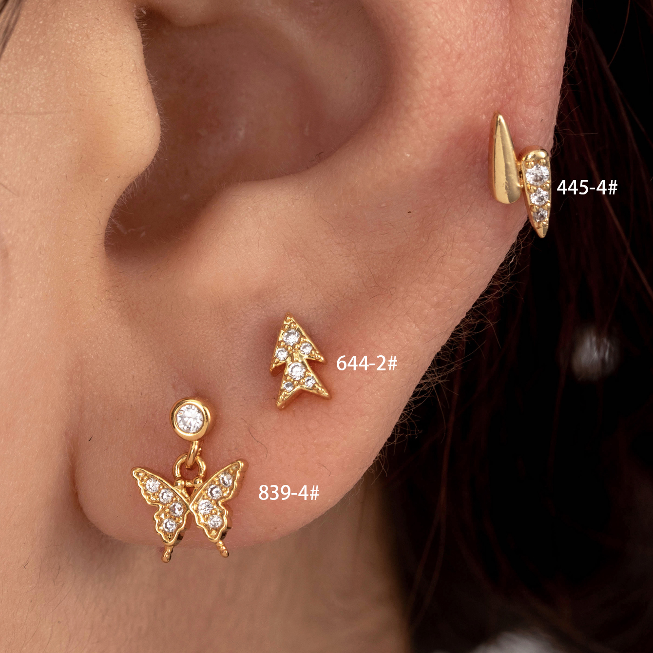 1 Piece IG Style French Style Simple Style Triangle Butterfly Lightning Inlay Copper Zircon Ear Studs display picture 2