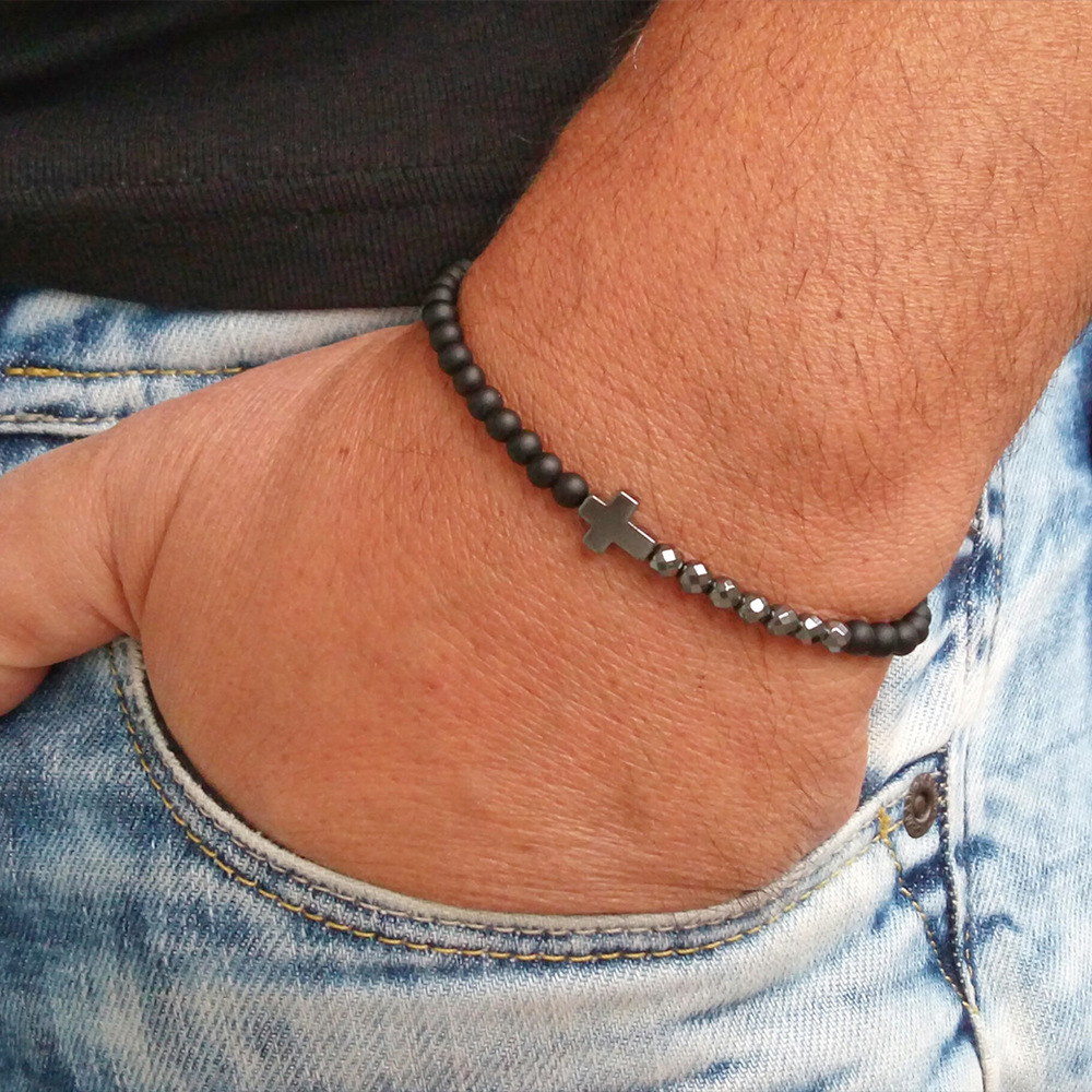 Casual Streetwear Cross Agate Men's Bracelets display picture 1