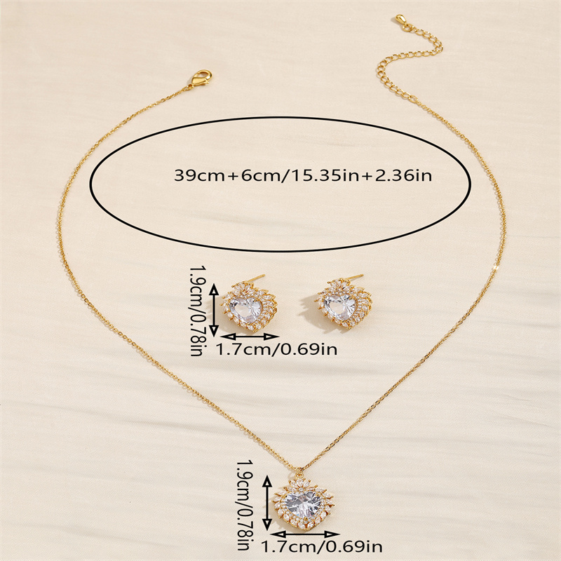 Copper 18K Gold Plated Sweet Simple Style Inlay Heart Shape Zircon Jewelry Set display picture 1