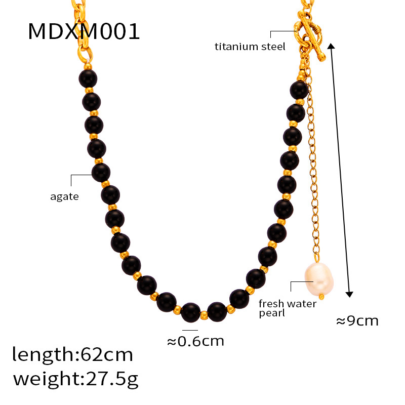 Retro Britischer Stil Geometrisch Achat Tigerauge Titan Stahl Perlen 18 Karat Vergoldet Unisex Pulloverkette Halskette display picture 6