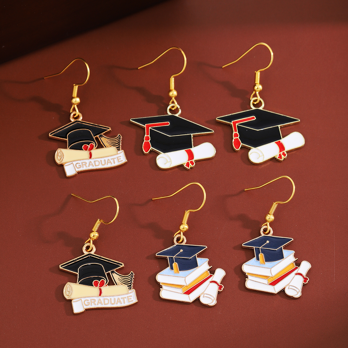 1 Pair Preppy Style Book Doctoral Cap 304 Stainless Steel Zinc Alloy Drop Earrings display picture 7