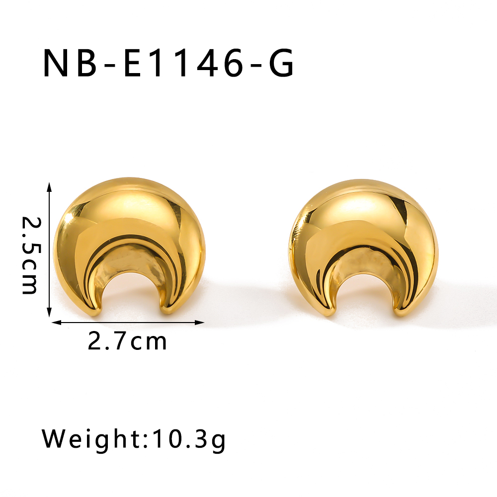 1 Pair IG Style Vintage Style Simple Style Moon Three-dimensional 304 Stainless Steel 18K Gold Plated Ear Studs display picture 2