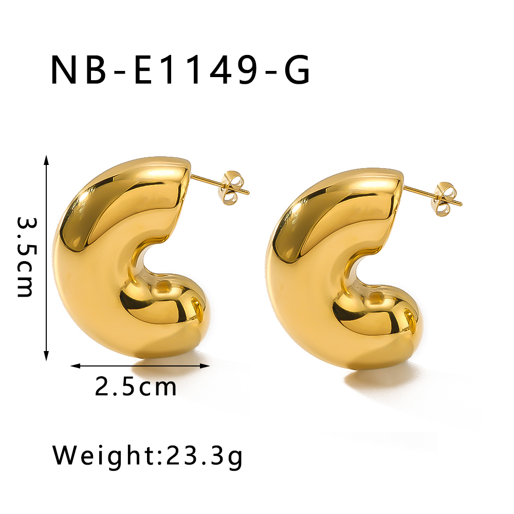 1 Pair IG Style Vintage Style Simple Style C Shape Three-dimensional 304 Stainless Steel 18K Gold Plated Ear Studs display picture 2