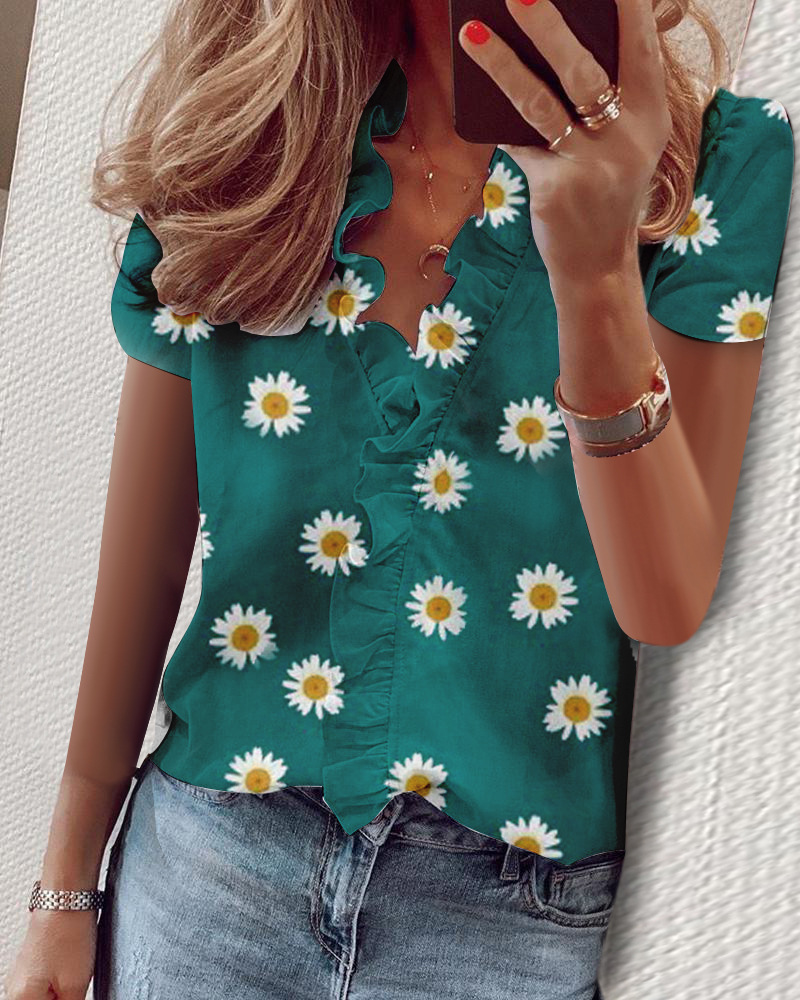 Women's Blouse Sleeveless Short Sleeve Long Sleeve Blouses Ruffles Hawaiian Solid Color Flower display picture 43