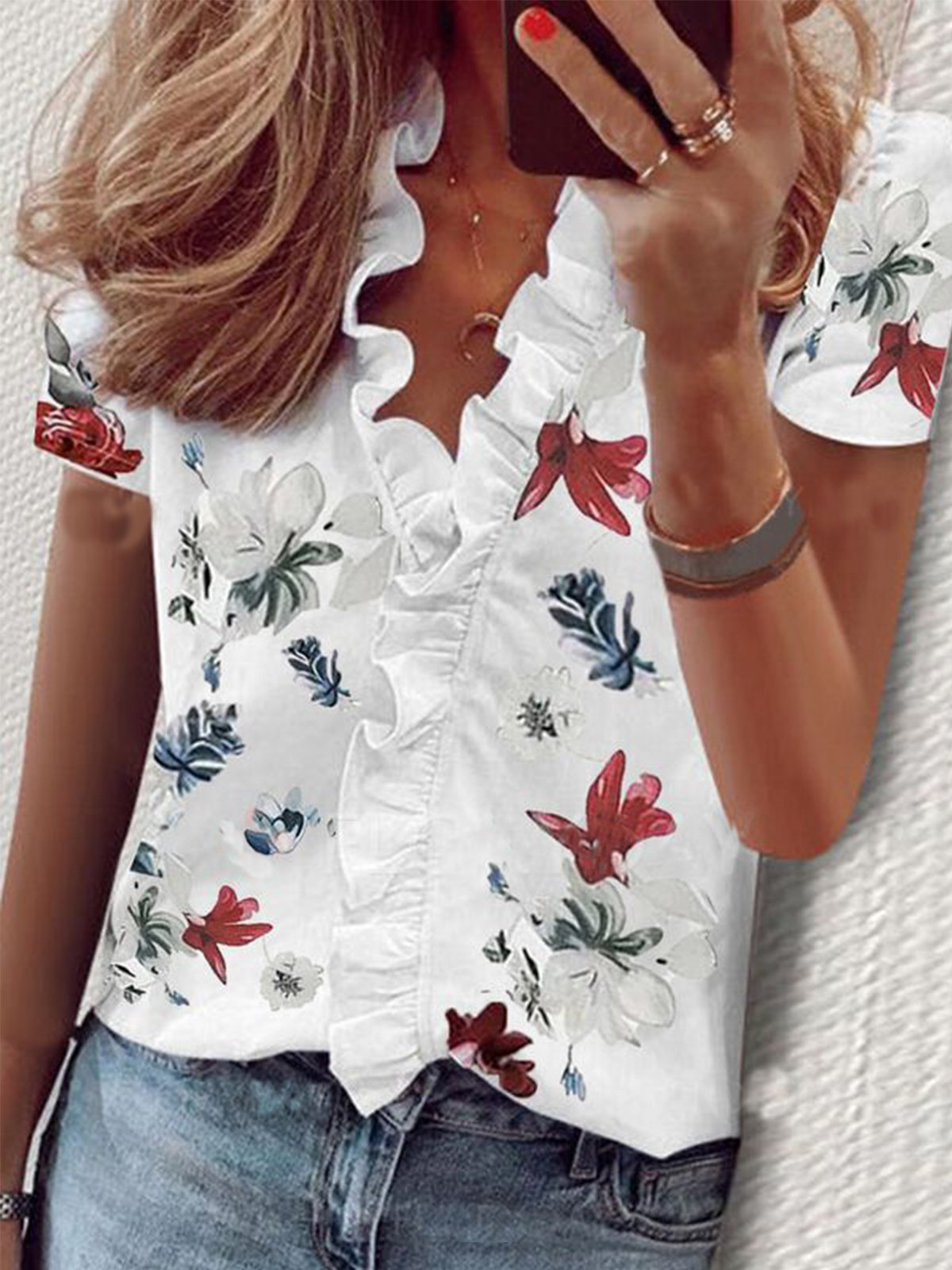 Women's Blouse Sleeveless Short Sleeve Long Sleeve Blouses Ruffles Hawaiian Solid Color Flower display picture 44
