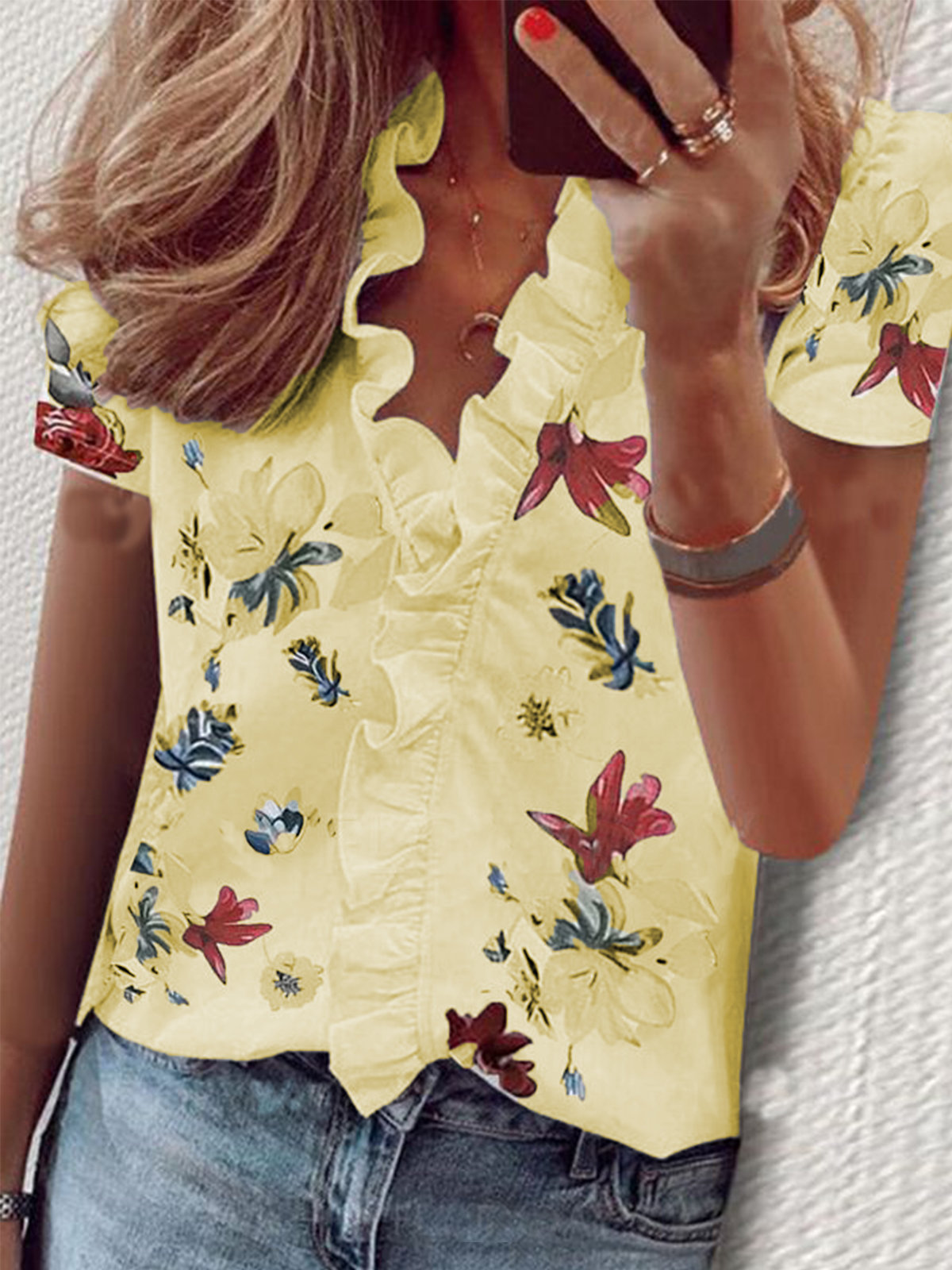 Women's Blouse Sleeveless Short Sleeve Long Sleeve Blouses Ruffles Hawaiian Solid Color Flower display picture 45