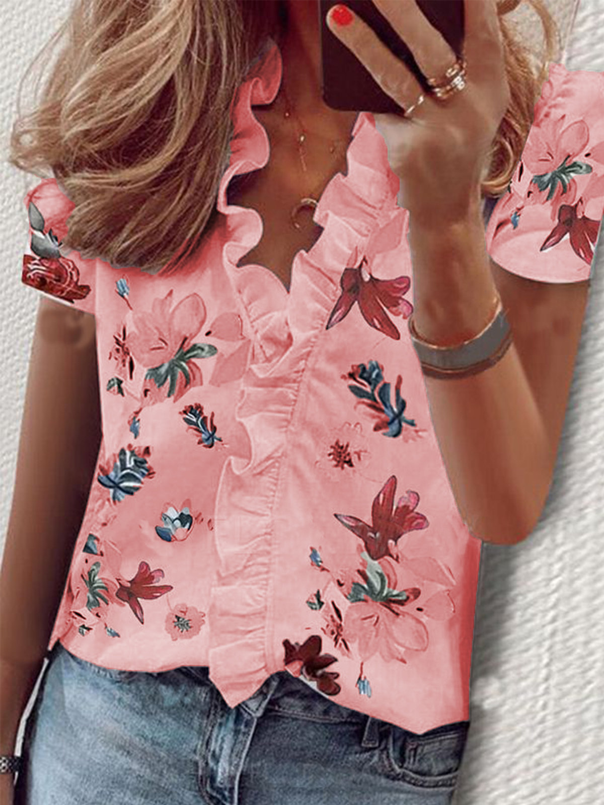 Women's Blouse Sleeveless Short Sleeve Long Sleeve Blouses Ruffles Hawaiian Solid Color Flower display picture 46