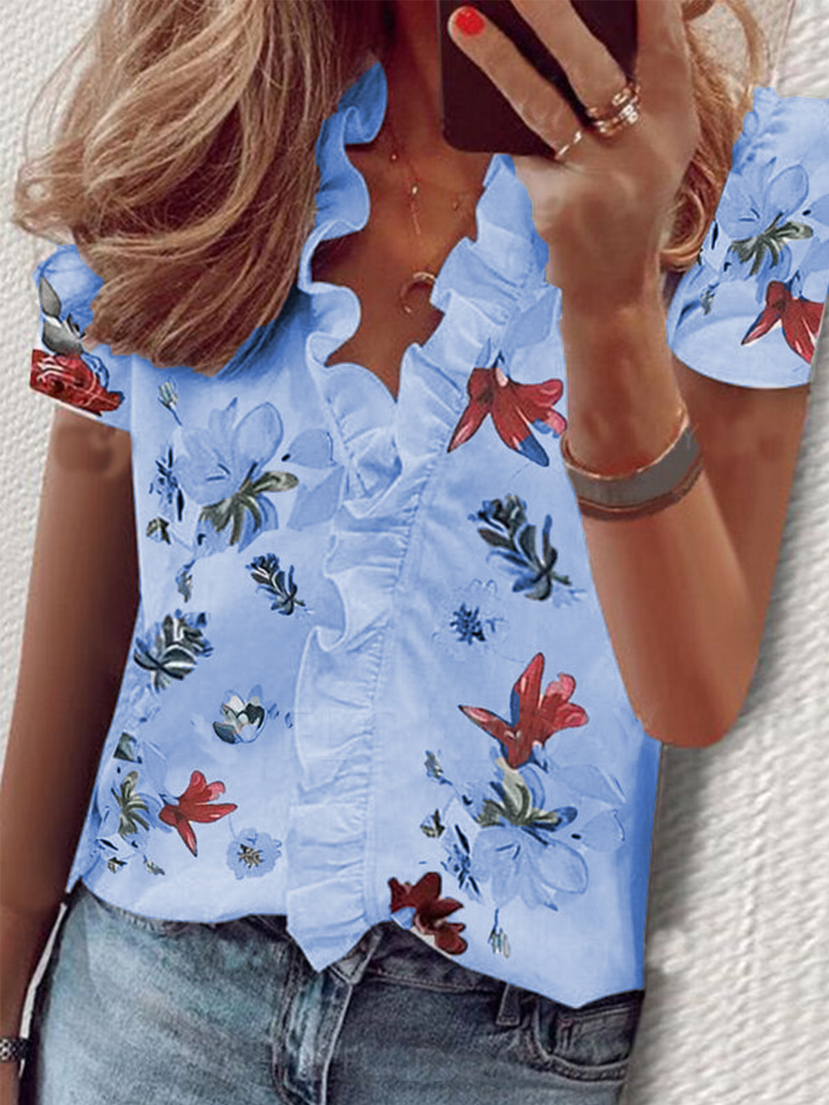 Women's Blouse Sleeveless Short Sleeve Long Sleeve Blouses Ruffles Hawaiian Solid Color Flower display picture 47