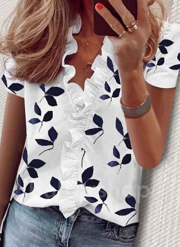 Women's Blouse Sleeveless Short Sleeve Long Sleeve Blouses Ruffles Hawaiian Solid Color Flower display picture 48