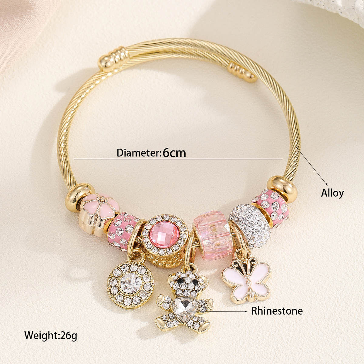 Casual Modern Style Classic Style Bear Rhinestones Stainless Steel Alloy Wholesale Bangle display picture 1