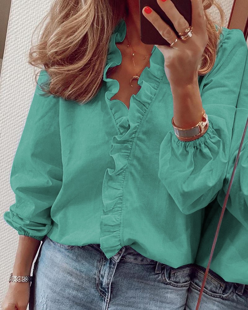 Women's Blouse Sleeveless Short Sleeve Long Sleeve Blouses Ruffles Hawaiian Solid Color Flower display picture 20