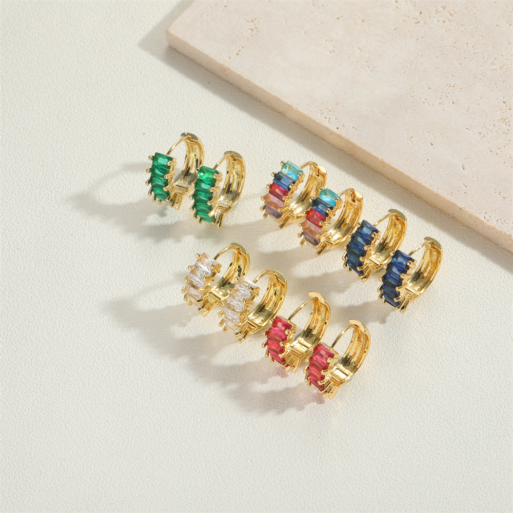 1 Pair Vintage Style Color Block Inlay Copper Zircon 14K Gold Plated Hoop Earrings display picture 2