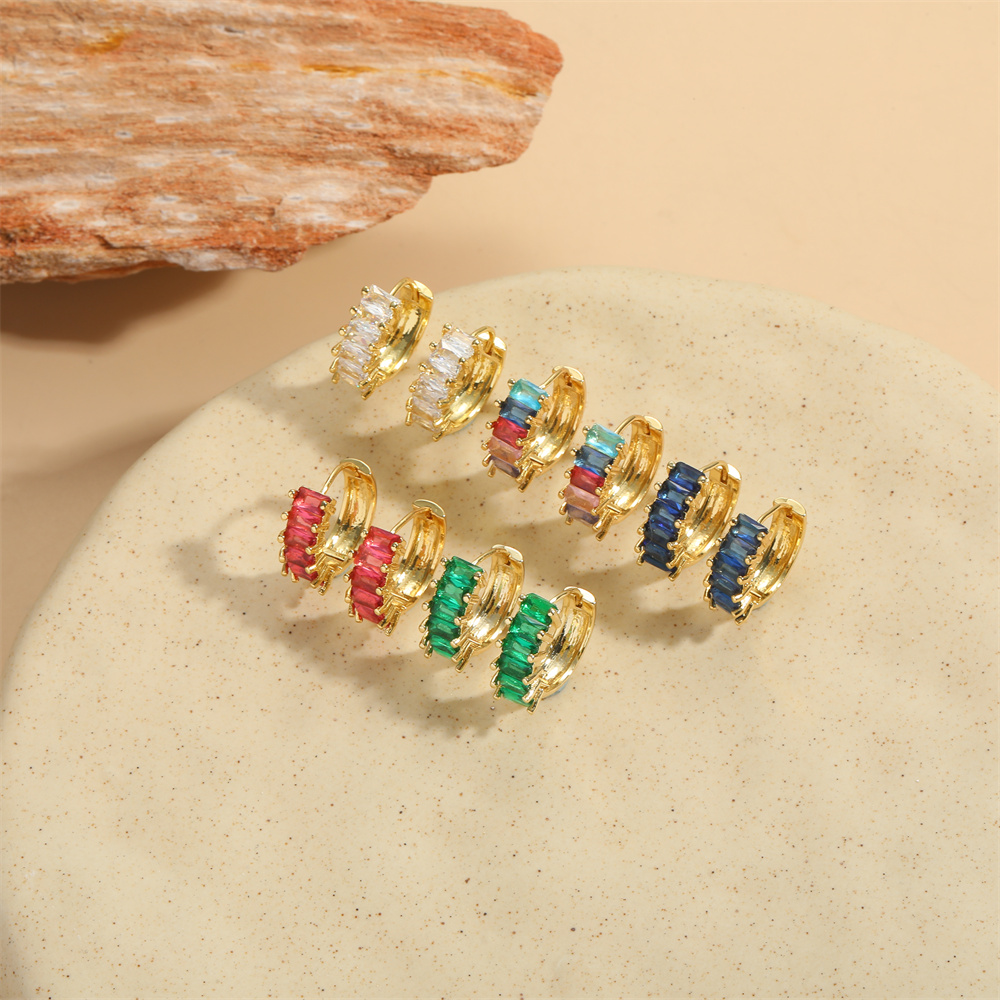 1 Pair Vintage Style Color Block Inlay Copper Zircon 14K Gold Plated Hoop Earrings display picture 5
