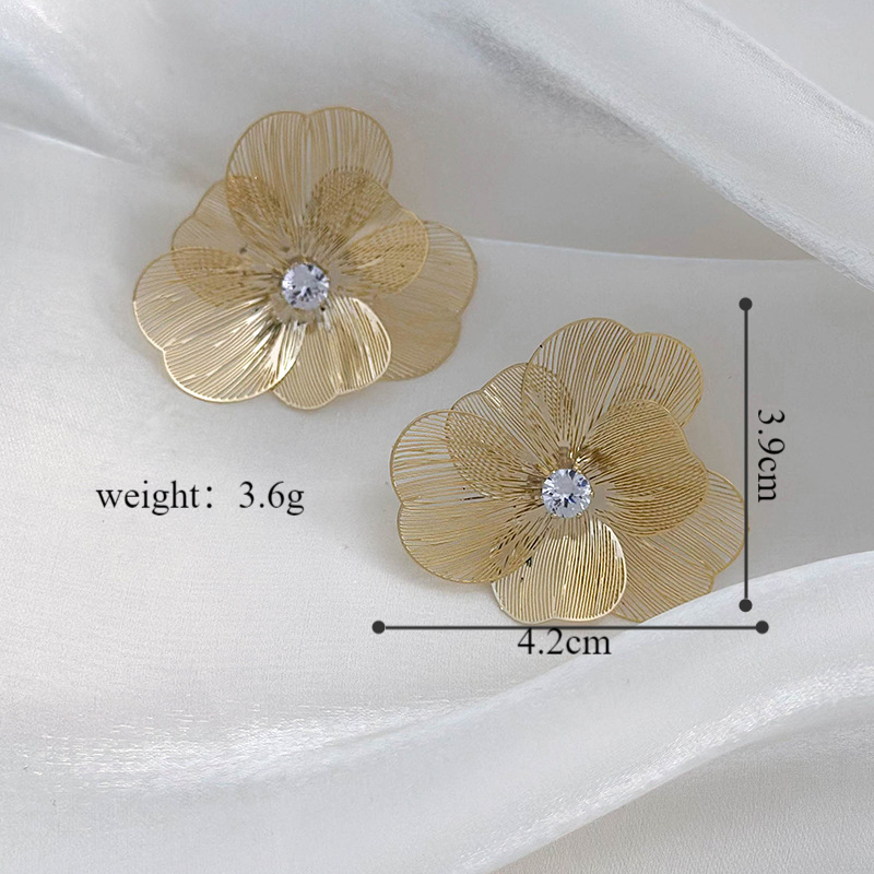 1 Paire Style Simple Style Classique Fleur Incruster Le Cuivre Strass Boucles D'Oreilles display picture 1
