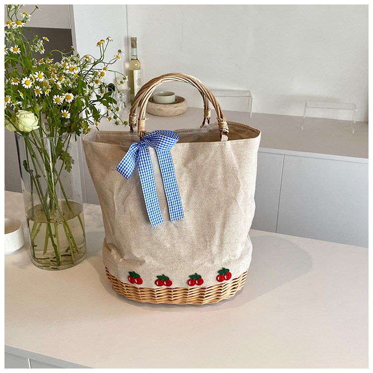 Women's Large Straw Solid Color Flower Bow Knot Vacation Beach Weave Bucket Open Handbag Straw Bag display picture 9