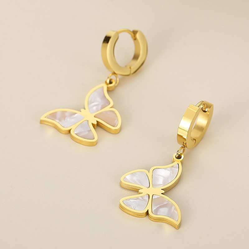 Acero Titanio Chapados en oro de 18k Elegante Señora Mariposa Pulsera Aretes Collar display picture 7
