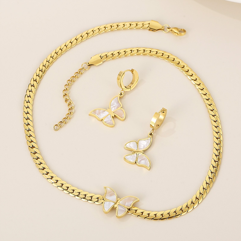 Titan Stahl 18 Karat Vergoldet Elegant Dame Schmetterling Armbänder Ohrringe Halskette display picture 8