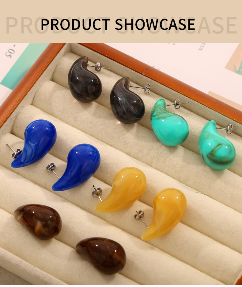 1 Pair Simple Style British Style Commute Water Droplets Plating Resin Titanium Steel Ear Studs display picture 1