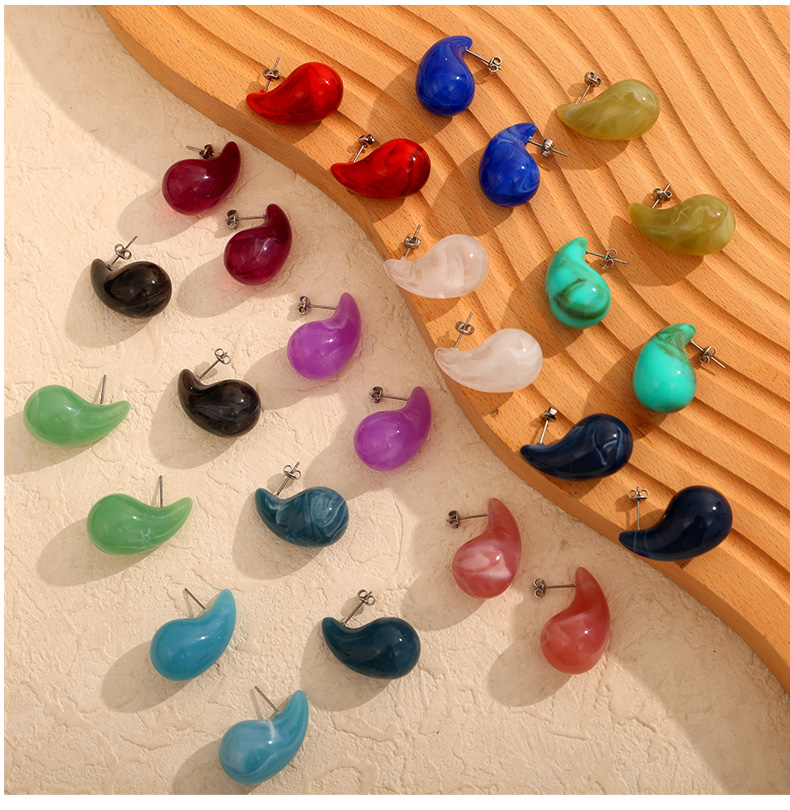 1 Pair Simple Style British Style Commute Water Droplets Plating Resin Titanium Steel Ear Studs display picture 5