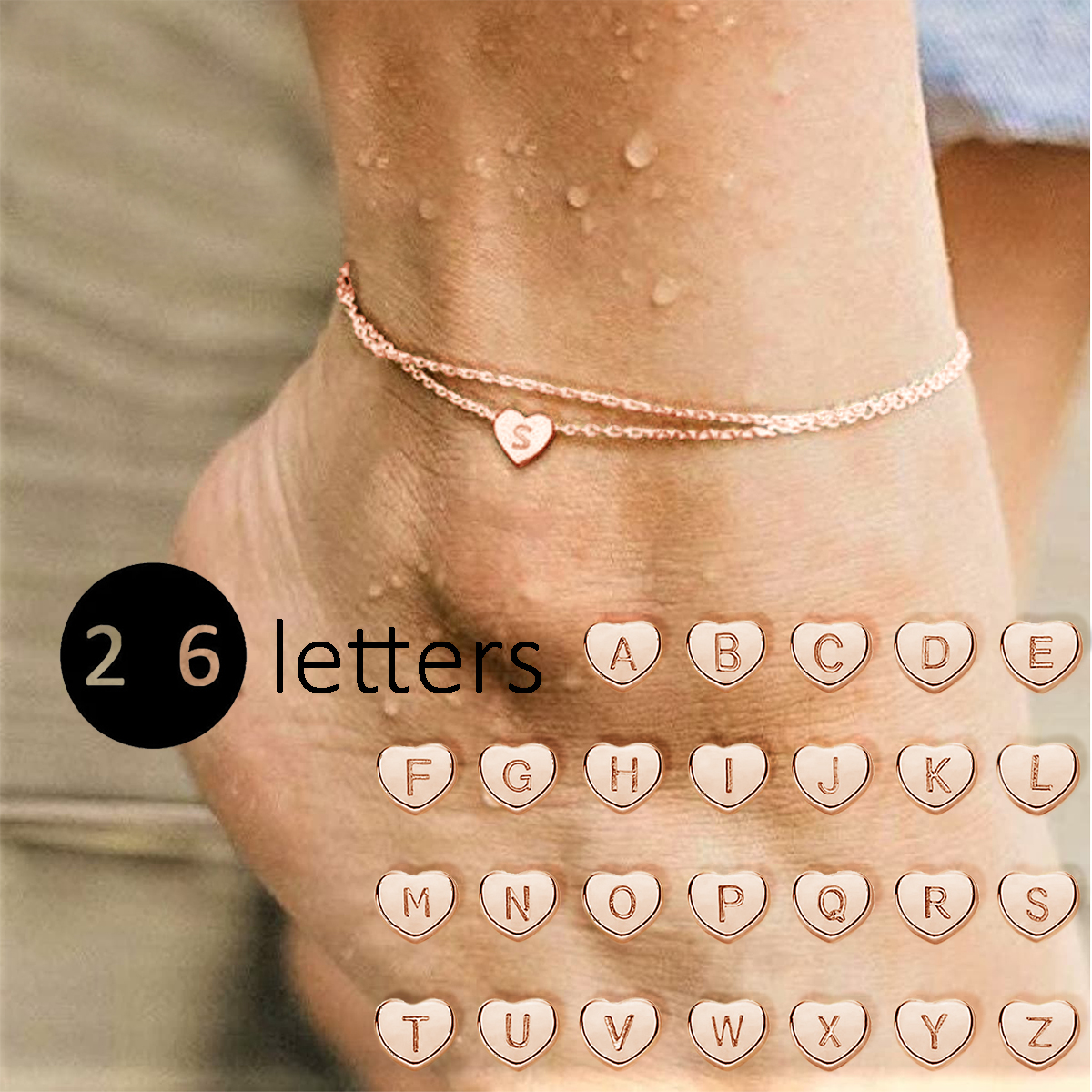 Casual Hawaiian Simple Style Letter Heart Shape 316 Stainless Steel  Layered Inlay Zircon 18K Gold Plated Rose Gold Plated Silver Plated Women's Anklet display picture 4