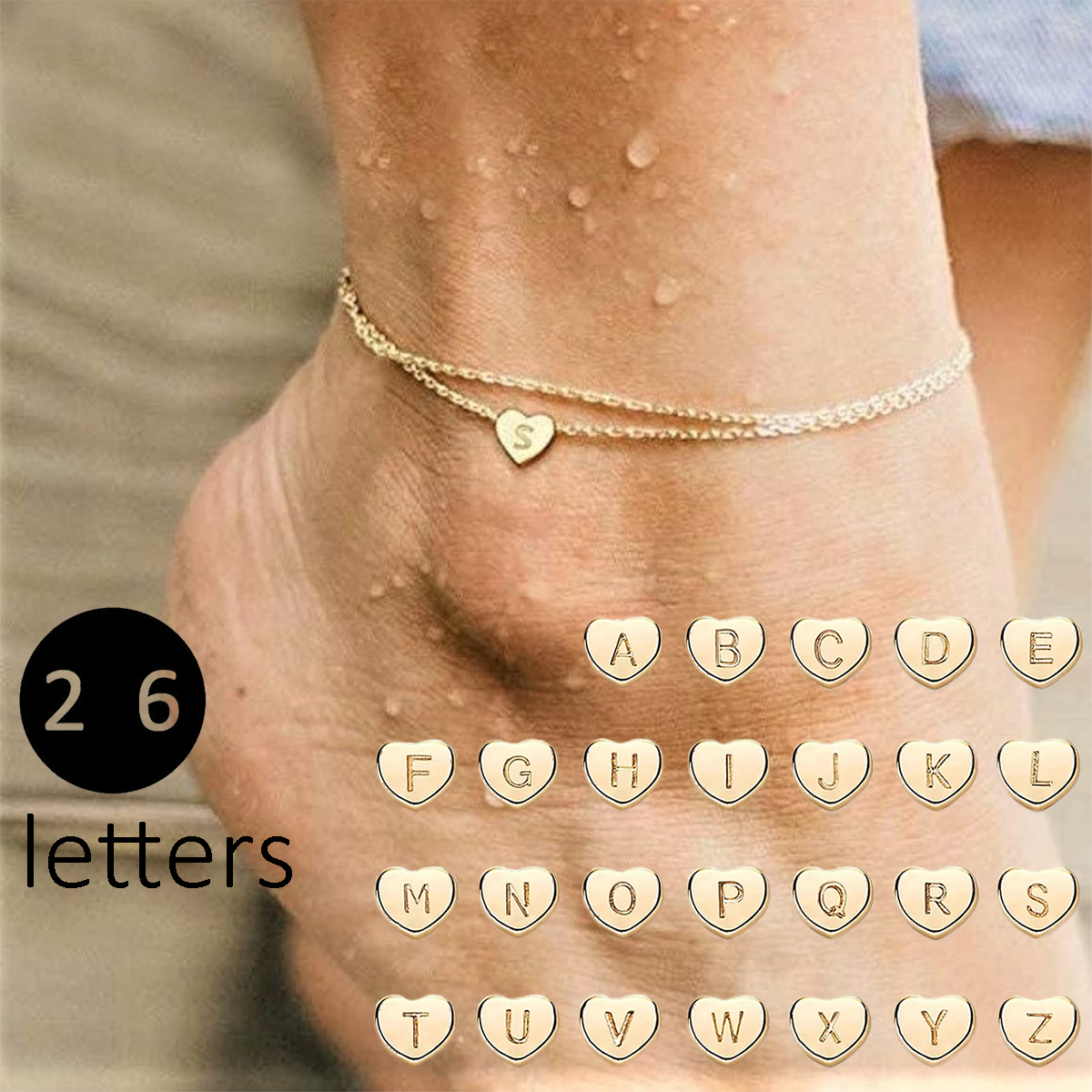 Casual Hawaiian Simple Style Letter Heart Shape 316 Stainless Steel  Layered Inlay Zircon 18K Gold Plated Rose Gold Plated Silver Plated Women's Anklet display picture 2