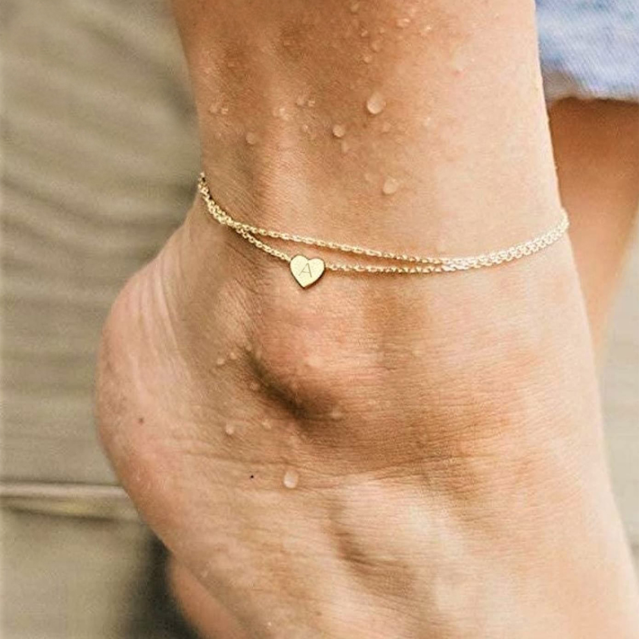 Casual Hawaiian Simple Style Letter Heart Shape 316 Stainless Steel  Layered Inlay Zircon 18K Gold Plated Rose Gold Plated Silver Plated Women's Anklet display picture 7