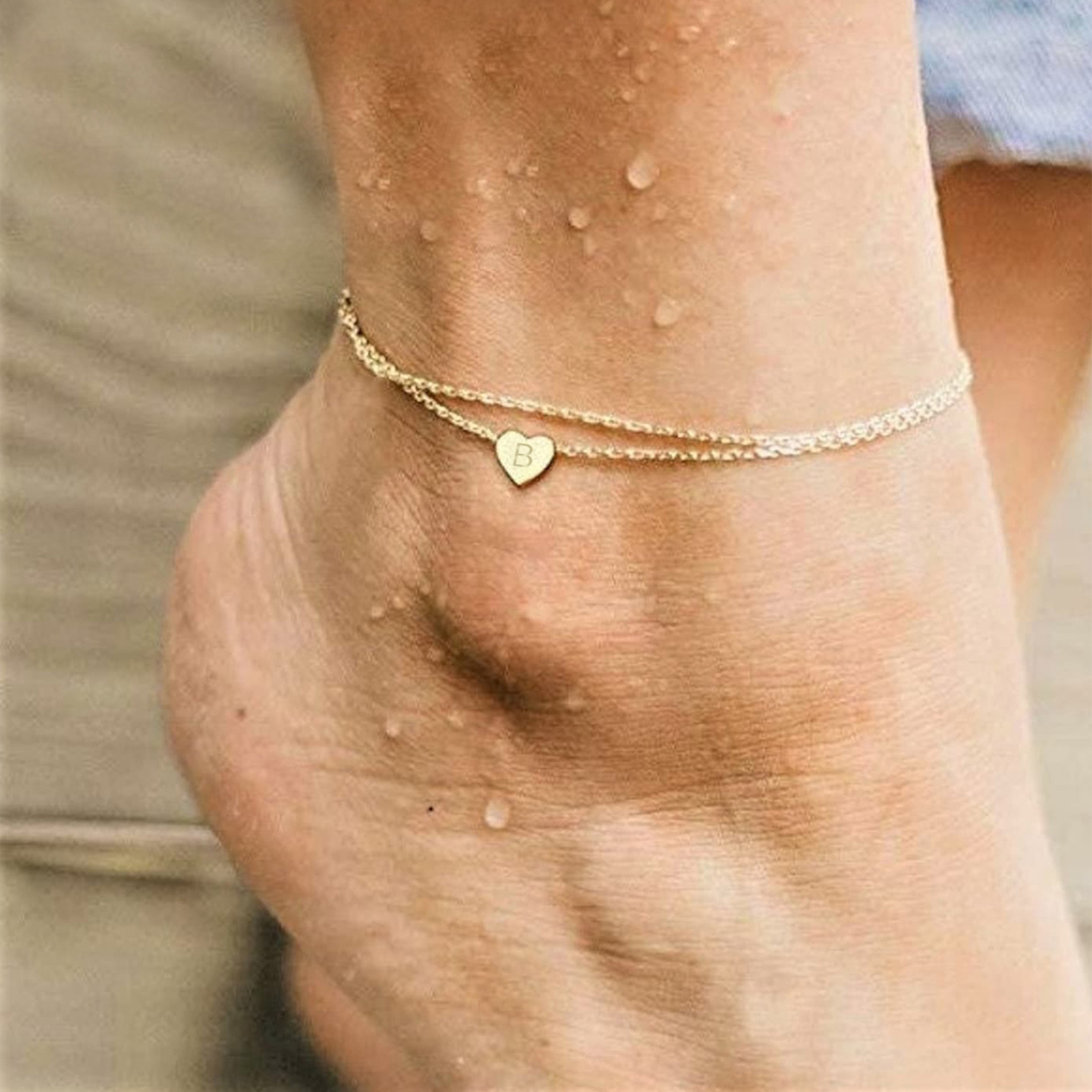 Casual Hawaiian Simple Style Letter Heart Shape 316 Stainless Steel  Layered Inlay Zircon 18K Gold Plated Rose Gold Plated Silver Plated Women's Anklet display picture 9