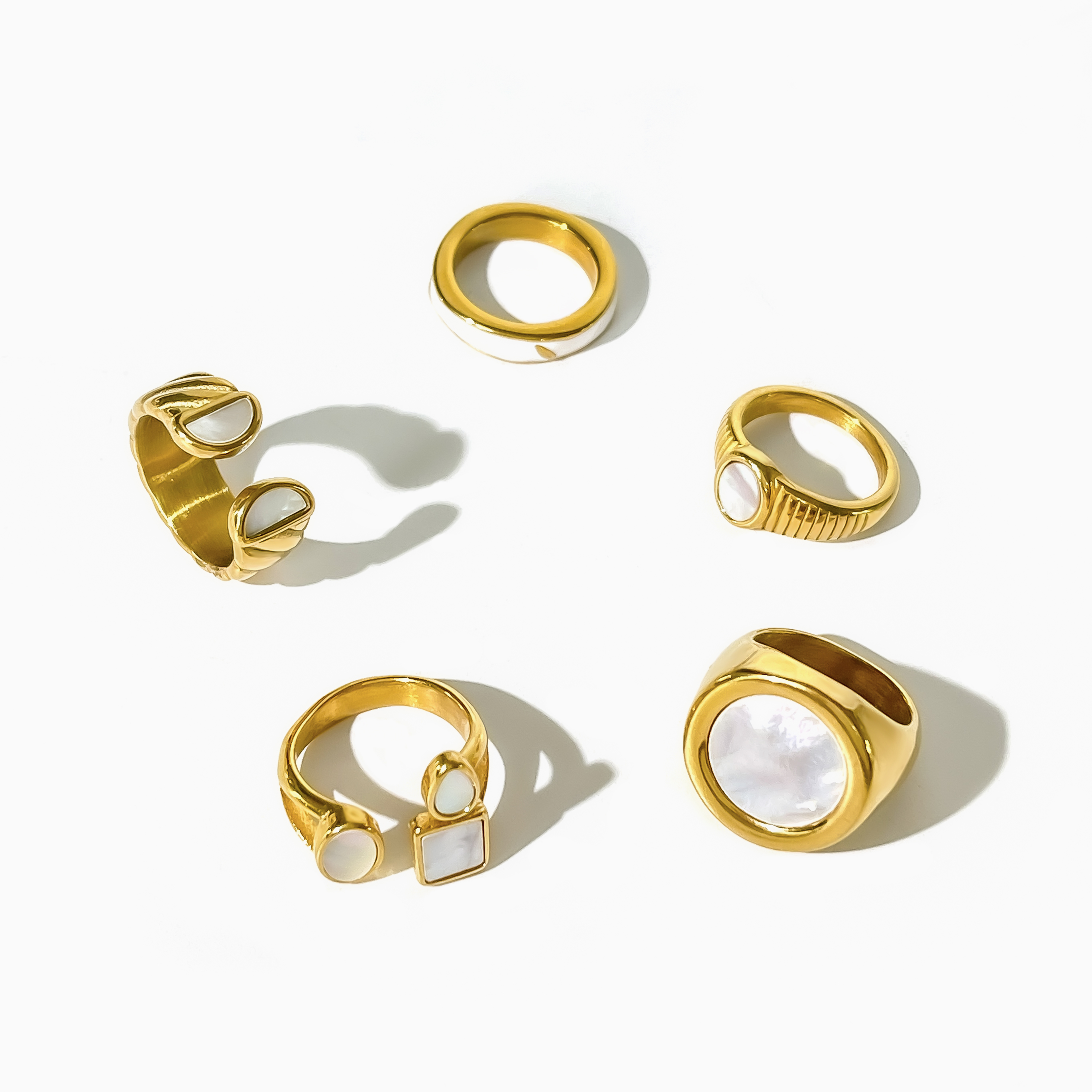 304 Stainless Steel 18K Gold Plated Casual Basic Classic Style Enamel Inlay Round Shell Open Rings Rings display picture 8