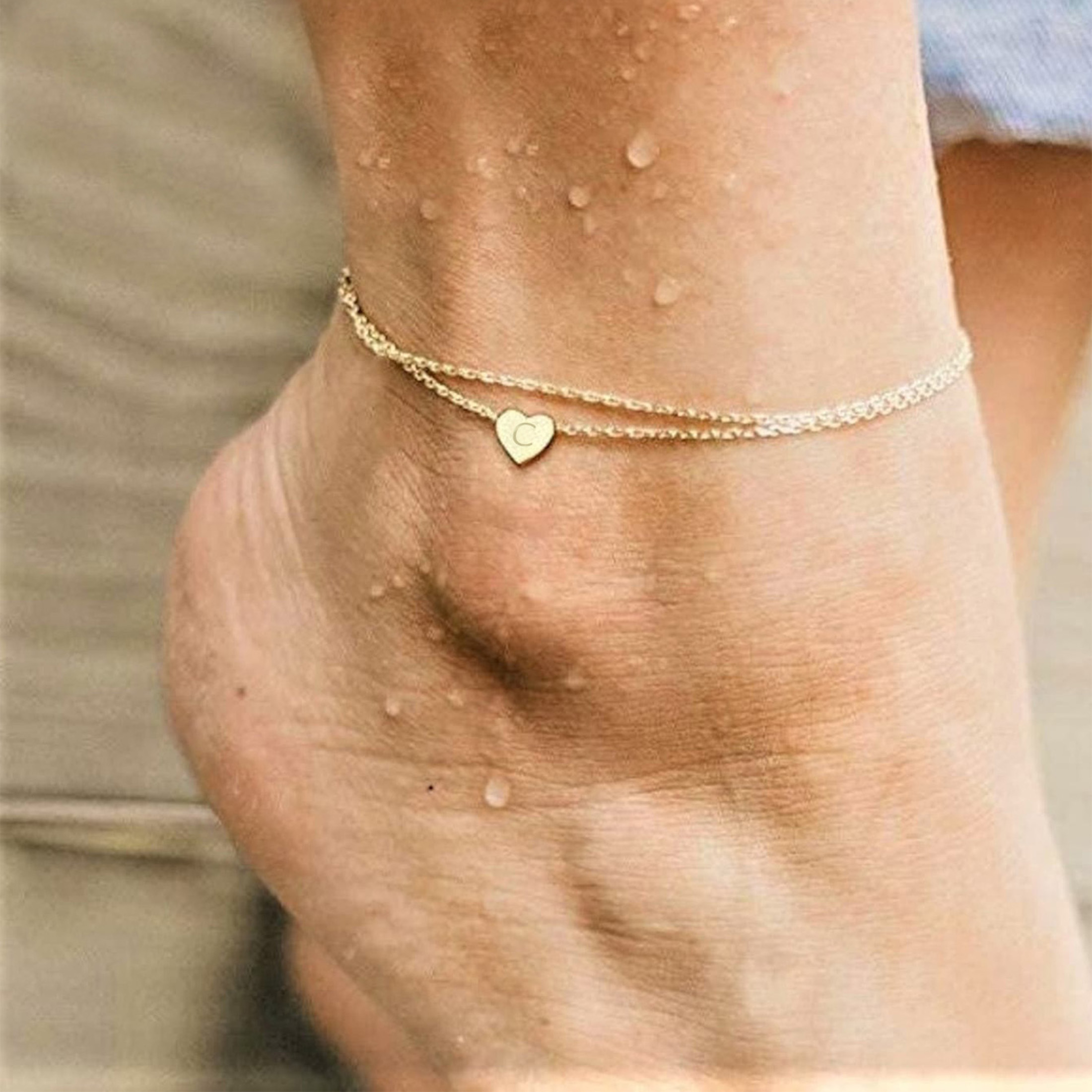 Casual Hawaiian Simple Style Letter Heart Shape 316 Stainless Steel  Layered Inlay Zircon 18K Gold Plated Rose Gold Plated Silver Plated Women's Anklet display picture 6