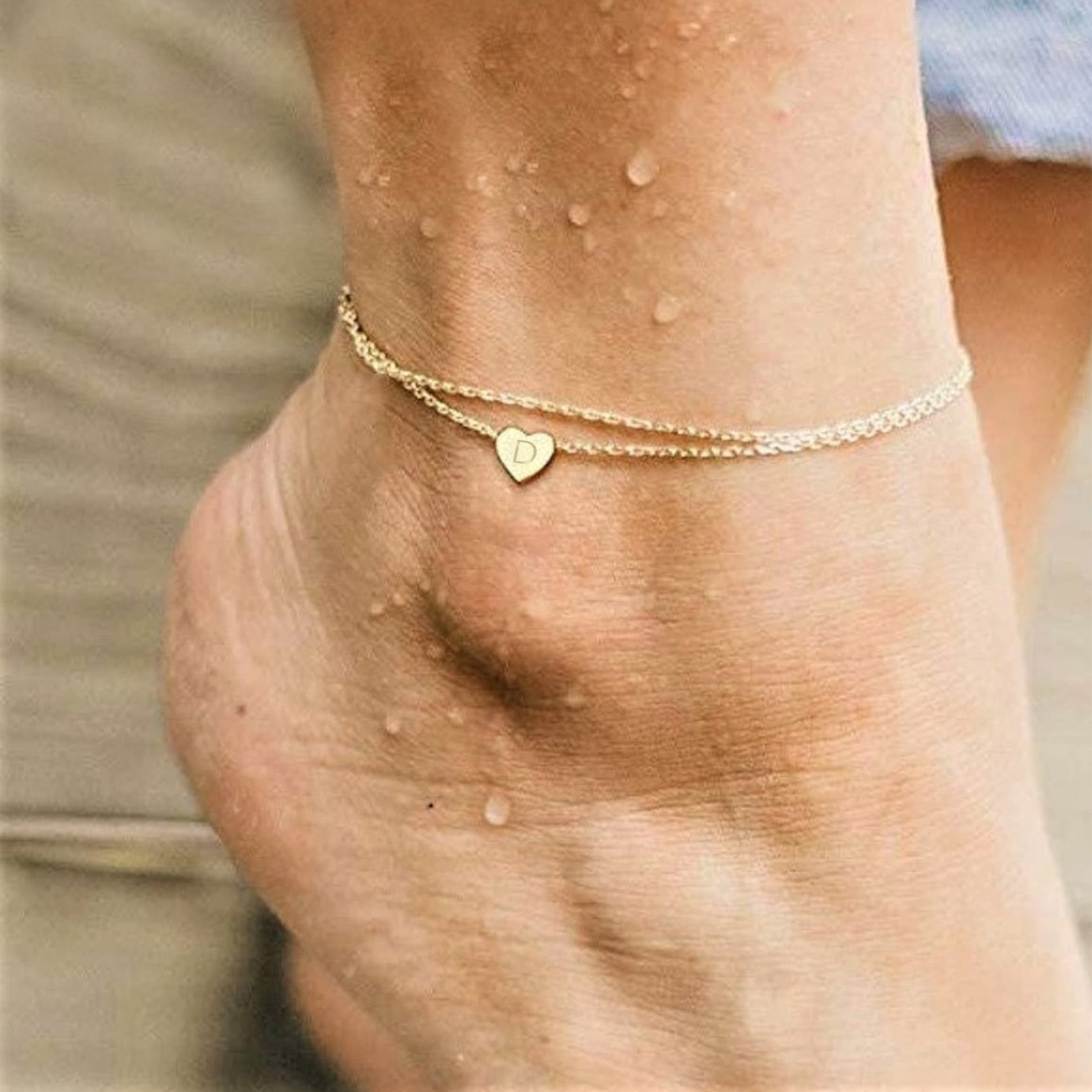 Casual Hawaiian Simple Style Letter Heart Shape 316 Stainless Steel  Layered Inlay Zircon 18K Gold Plated Rose Gold Plated Silver Plated Women's Anklet display picture 5