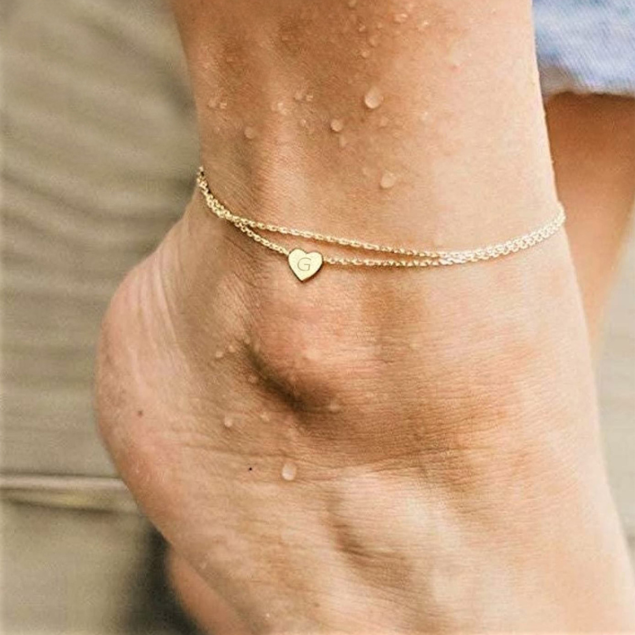Casual Hawaiian Simple Style Letter Heart Shape 316 Stainless Steel  Layered Inlay Zircon 18K Gold Plated Rose Gold Plated Silver Plated Women's Anklet display picture 11