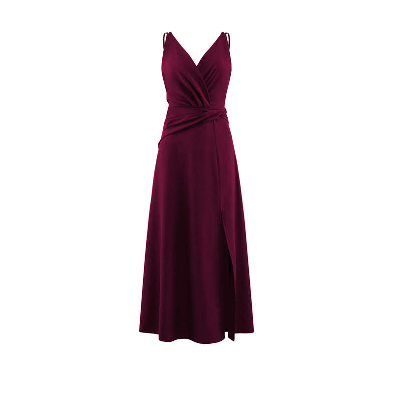 Women's Sheath Dress Slit Dress Sexy Simple Style V Neck Sleeveless Solid Color Maxi Long Dress Holiday Banquet display picture 8