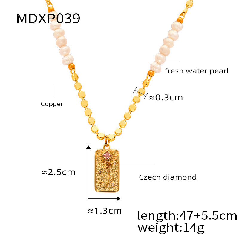 Casual Simple Style Commute Square Star Moon Freshwater Pearl Copper Beaded Inlay Rhinestones Agate 18K Gold Plated Unisex Pendant Necklace display picture 7
