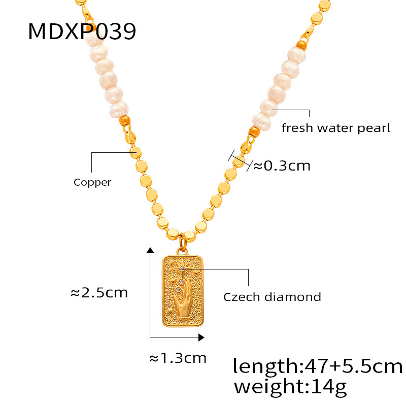 Casual Simple Style Commute Square Star Moon Freshwater Pearl Copper Beaded Inlay Rhinestones Agate 18K Gold Plated Unisex Pendant Necklace display picture 9