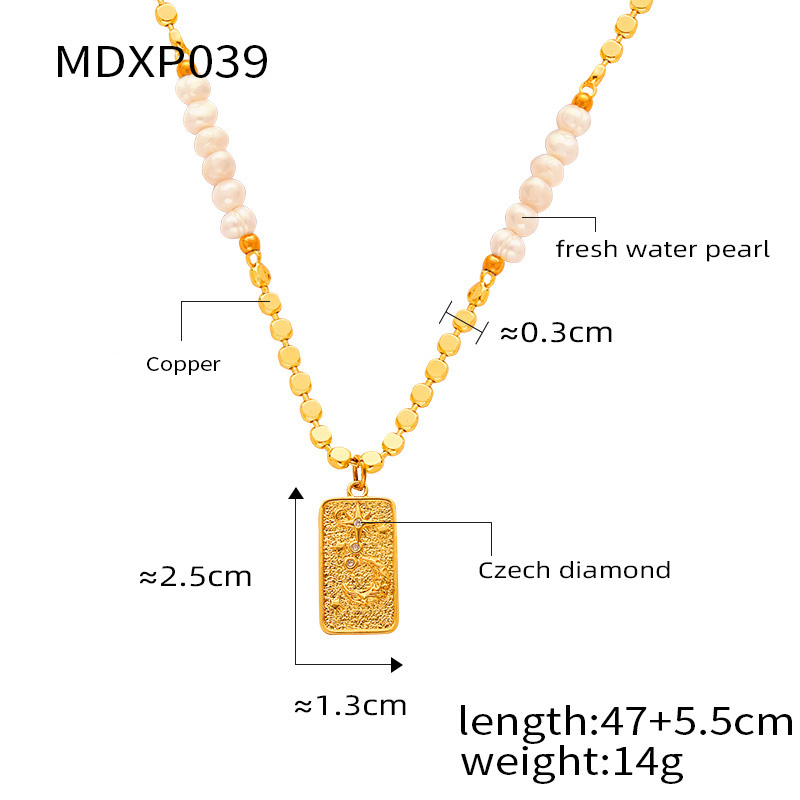 Casual Simple Style Commute Square Star Moon Freshwater Pearl Copper Beaded Inlay Rhinestones Agate 18K Gold Plated Unisex Pendant Necklace display picture 10