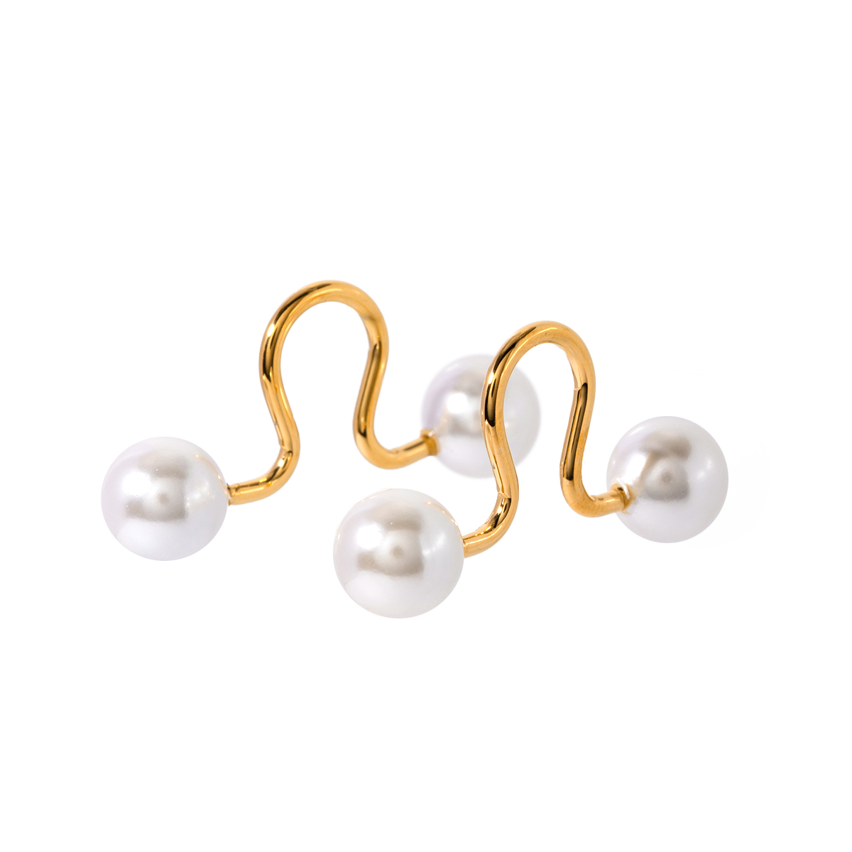1 Pair IG Style Simple Style Geometric Inlay 316 Stainless Steel  Pearl 18K Gold Plated Ear Cuffs display picture 4