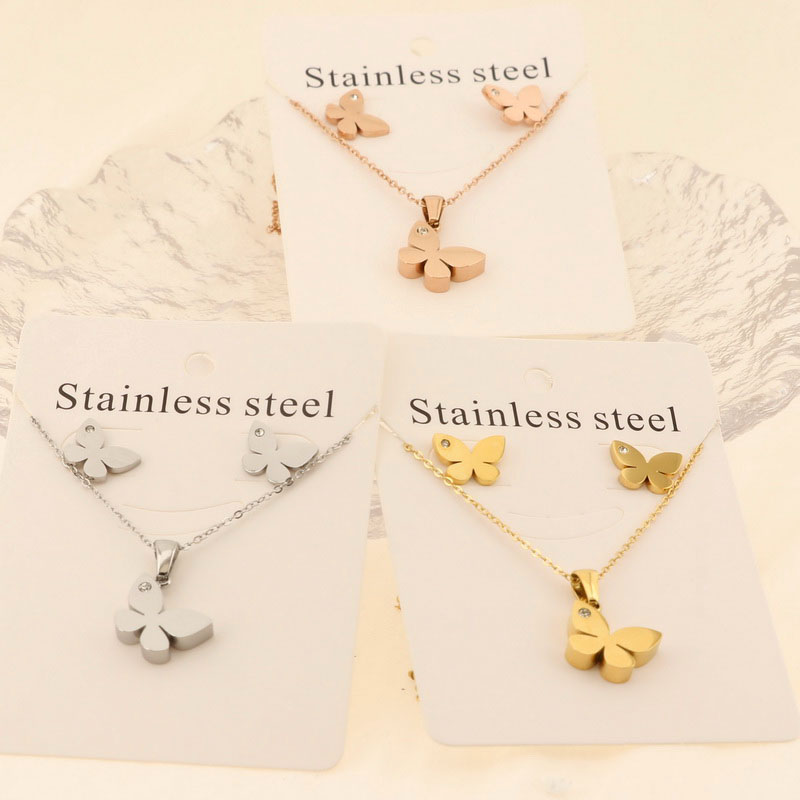 Titanium Steel 18K Gold Plated Elegant Simple Style Butterfly Bracelets Earrings Necklace display picture 6