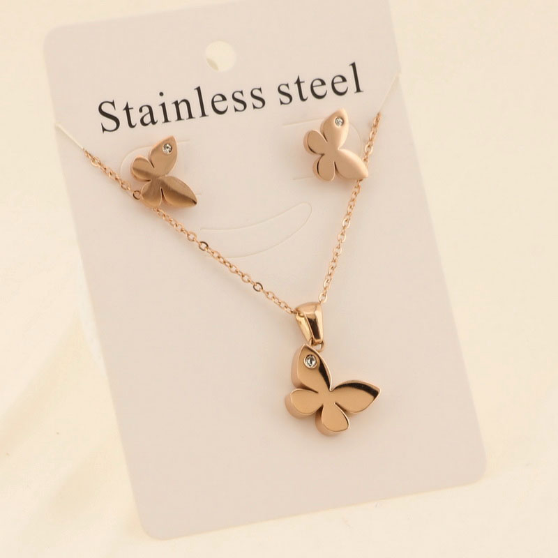 Titanium Steel 18K Gold Plated Elegant Simple Style Butterfly Bracelets Earrings Necklace display picture 4