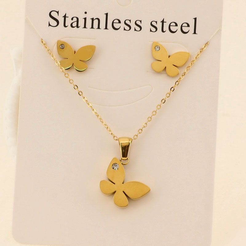 Acero Titanio Chapados en oro de 18k Elegante Estilo Simple Mariposa Pulsera Aretes Collar display picture 7