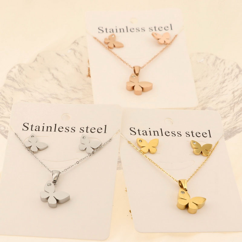 Titanium Steel 18K Gold Plated Elegant Simple Style Butterfly Bracelets Earrings Necklace display picture 5
