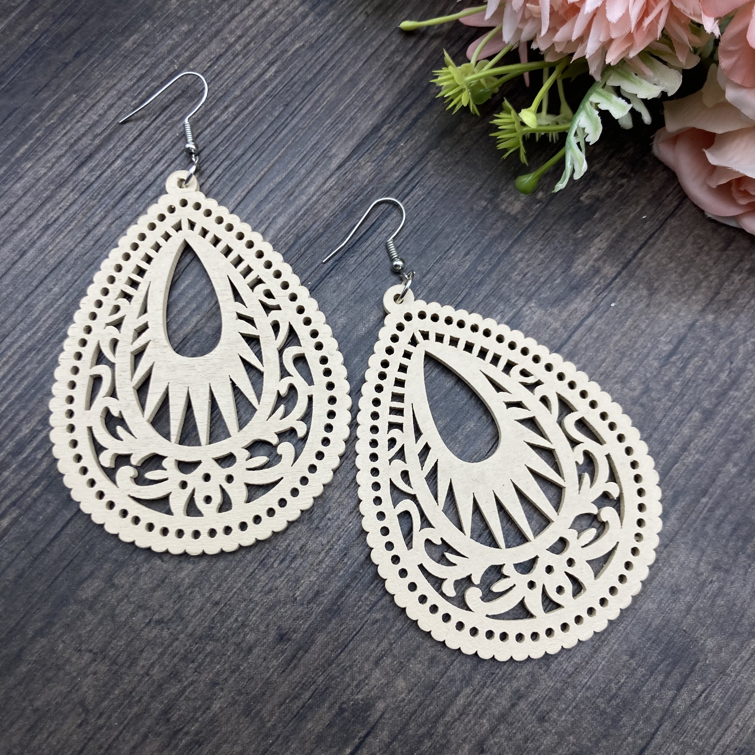 1 Pair Casual Retro Simple Style Water Droplets Stoving Varnish Wood Drop Earrings display picture 3