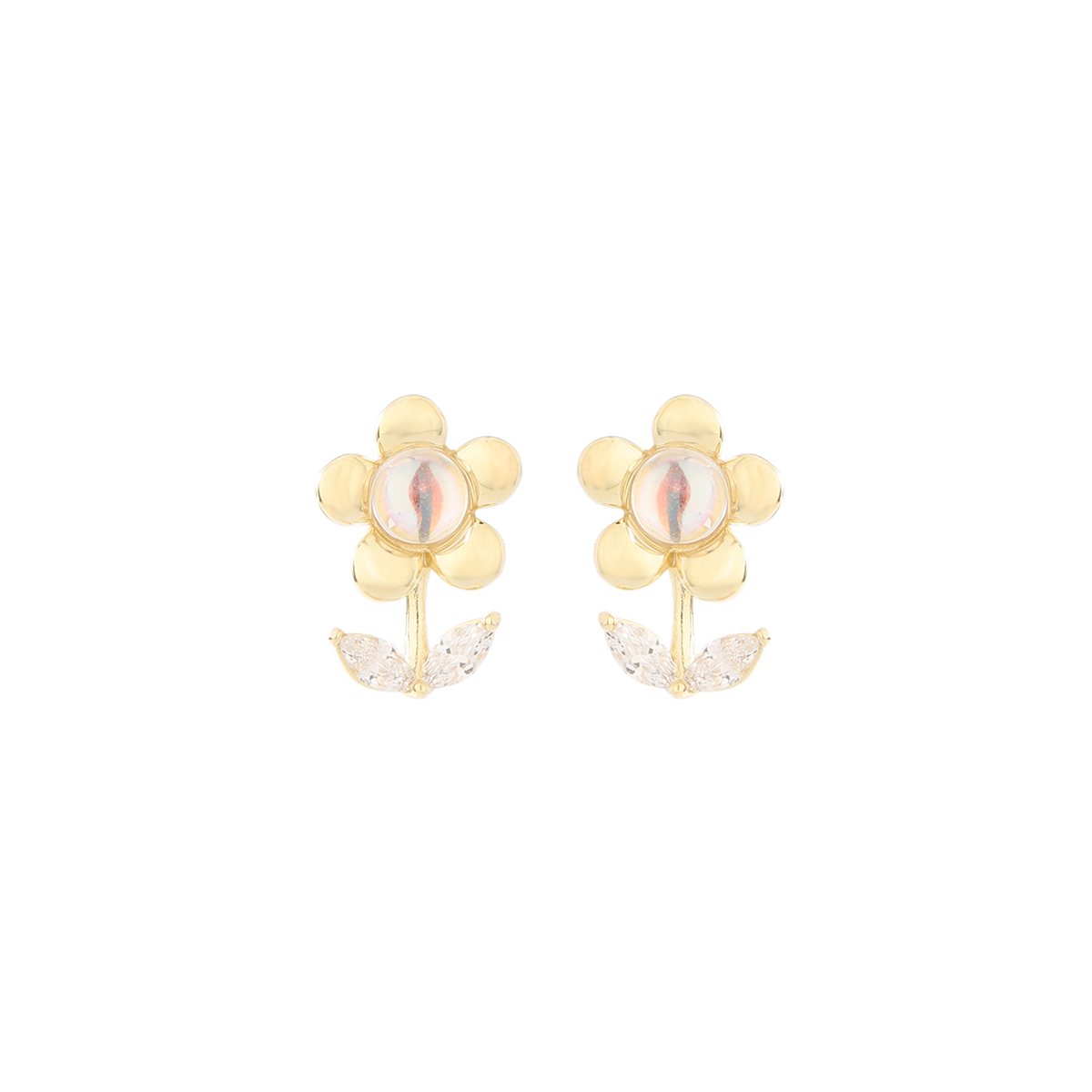 1 Pair Simple Style Korean Style Sunflower Plating Inlay Sterling Silver Zircon 14K Gold Plated Ear Studs display picture 2