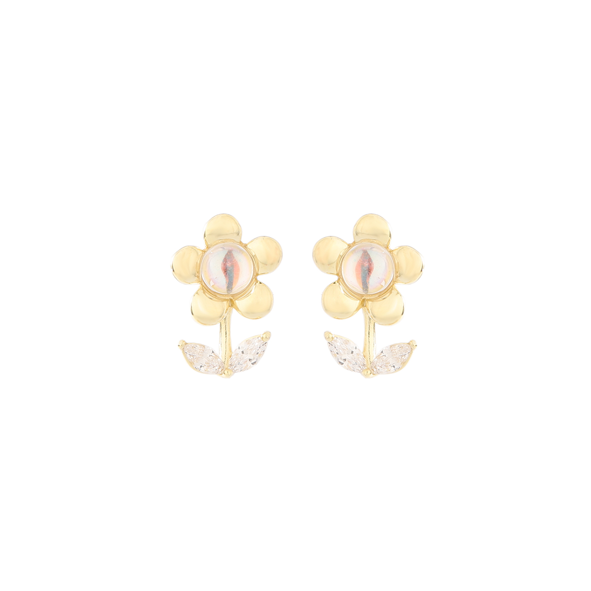 1 Paire Style Simple Style Coréen Tournesol Placage Incruster Argent Sterling Zircon Plaqué Or 14K Boucles D'Oreilles display picture 2