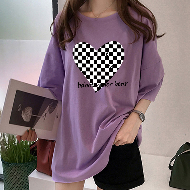 Women's T-shirt Short Sleeve T-Shirts Printing Casual Letter Heart Shape Checkered display picture 2