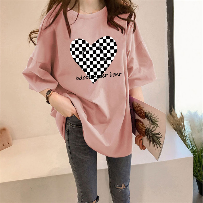 Women's T-shirt Short Sleeve T-Shirts Printing Casual Letter Heart Shape Checkered display picture 4