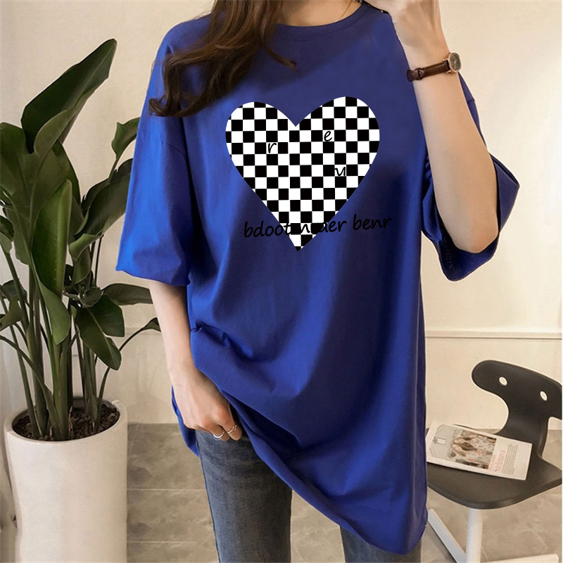 Women's T-shirt Short Sleeve T-Shirts Printing Casual Letter Heart Shape Checkered display picture 1
