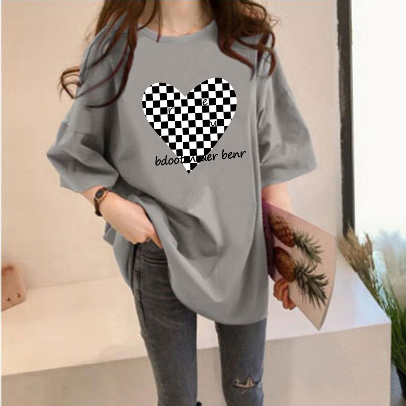Women's T-shirt Short Sleeve T-Shirts Printing Casual Letter Heart Shape Checkered display picture 8