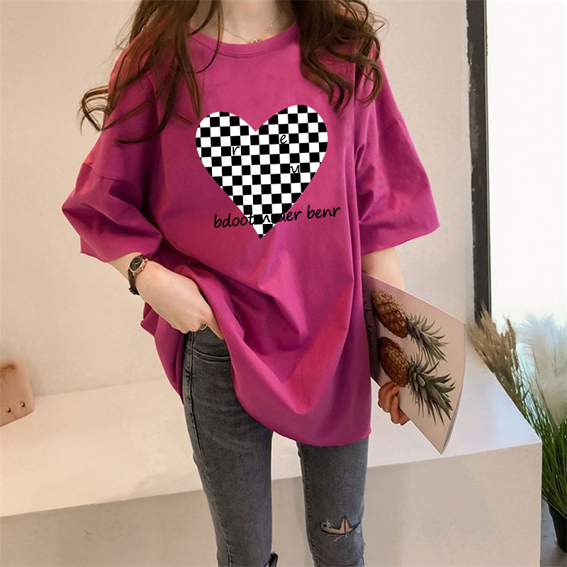 Women's T-shirt Short Sleeve T-Shirts Printing Casual Letter Heart Shape Checkered display picture 10