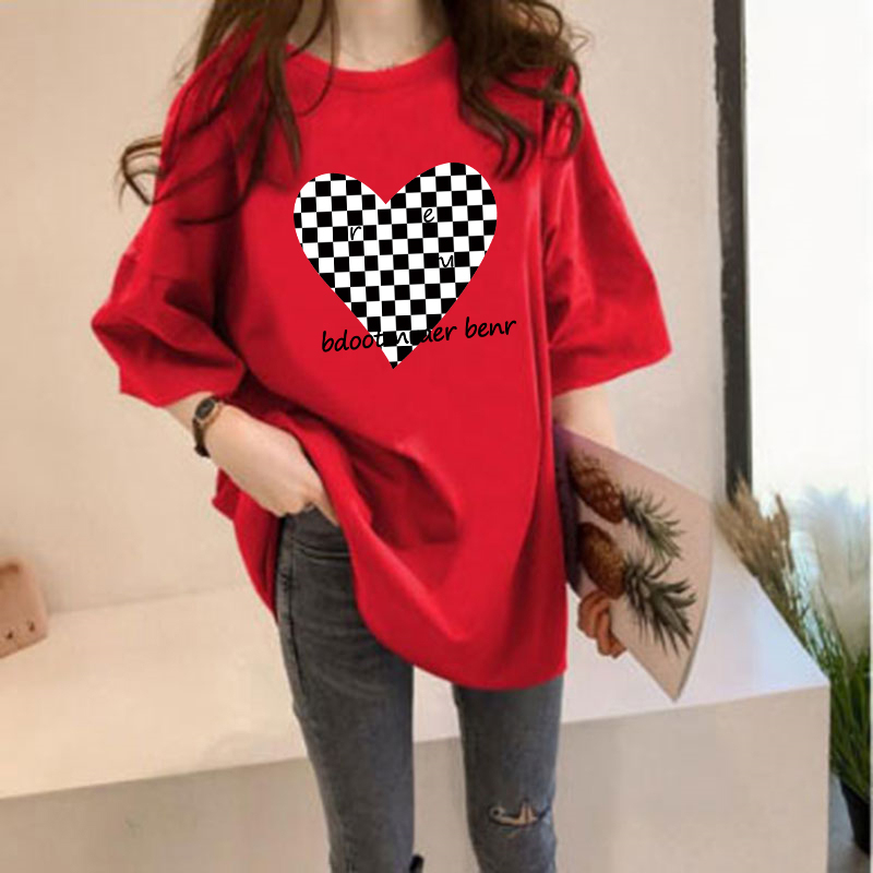 Women's T-shirt Short Sleeve T-Shirts Printing Casual Letter Heart Shape Checkered display picture 6